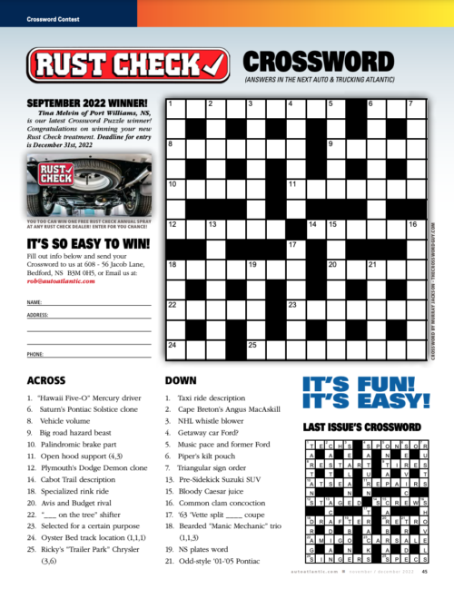 Rust Check Crossword Contest Auto Trucking Atlantic